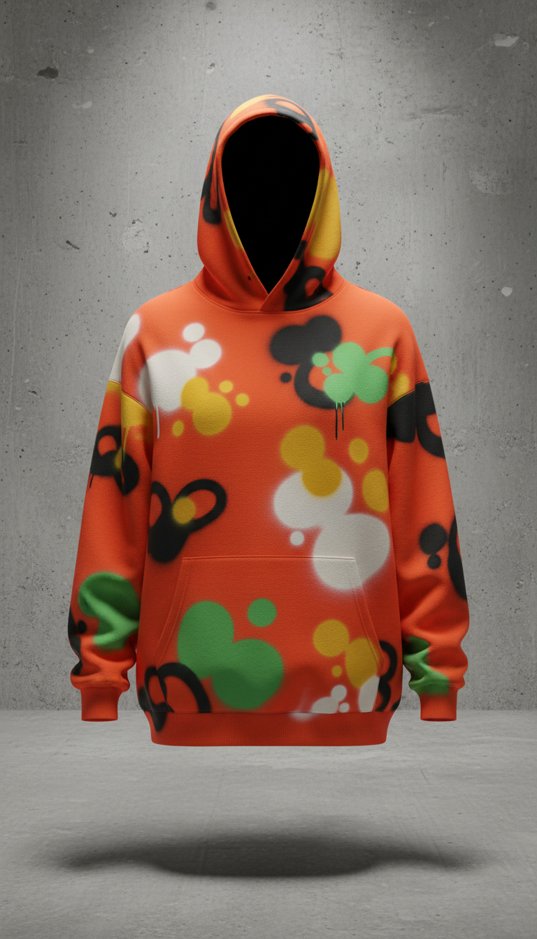 Graffiti orange oversized hoodie with artist print