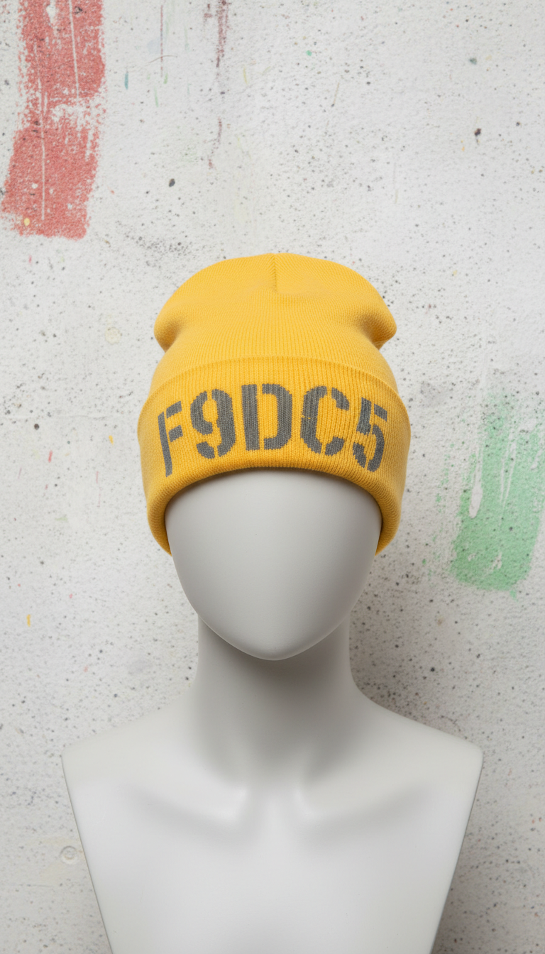 Stencil yellow beanie with logo patch