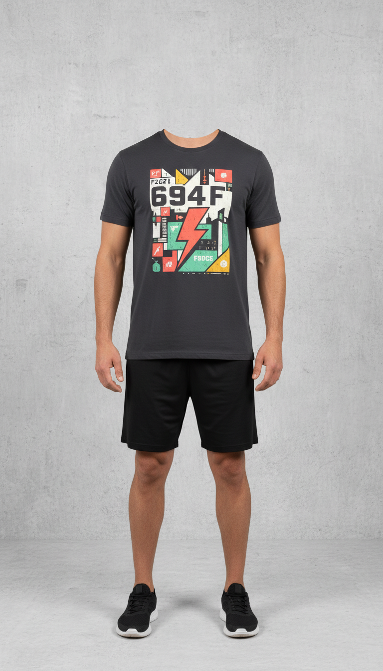 Urban charcoal graphic tee with block lettering